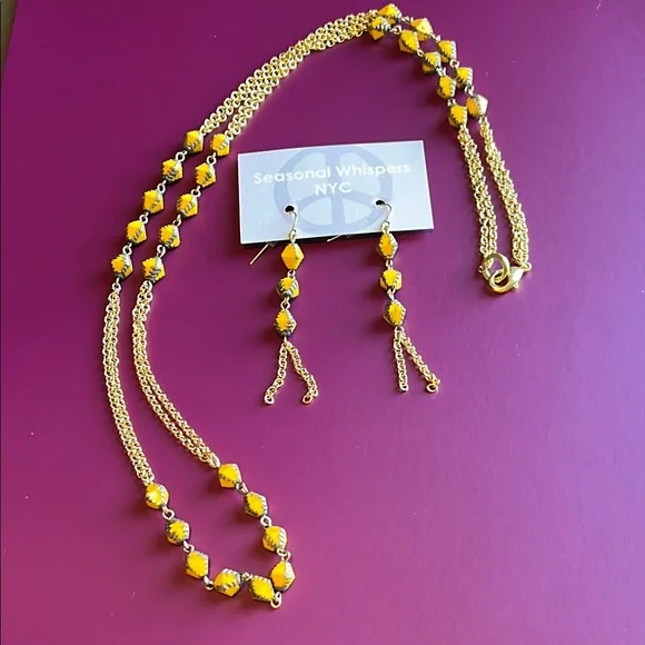 Authentic Seasonal Whispers Gold and Yellow Beaded Necklace and Earring Set New - Picture 4 of 17